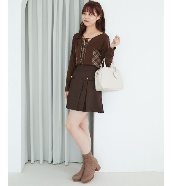 「ゴールドボタンプリーツミニスカパン」|スカート|