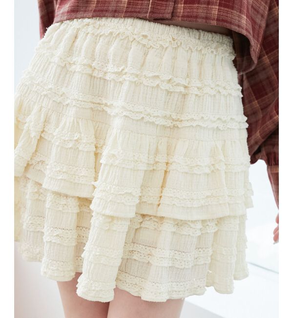  「カットレースフリルミニスカパン」|スカート|
