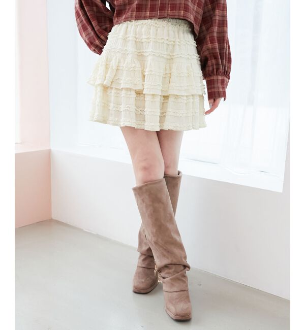 「カットレースフリルミニスカパン」|スカート|アイボリー