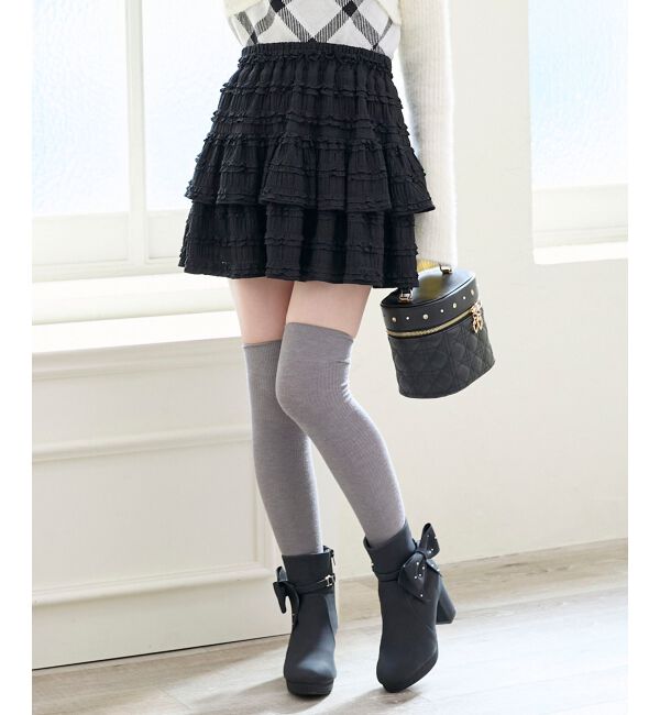  「カットレースフリルミニスカパン」|スカート|ブラック