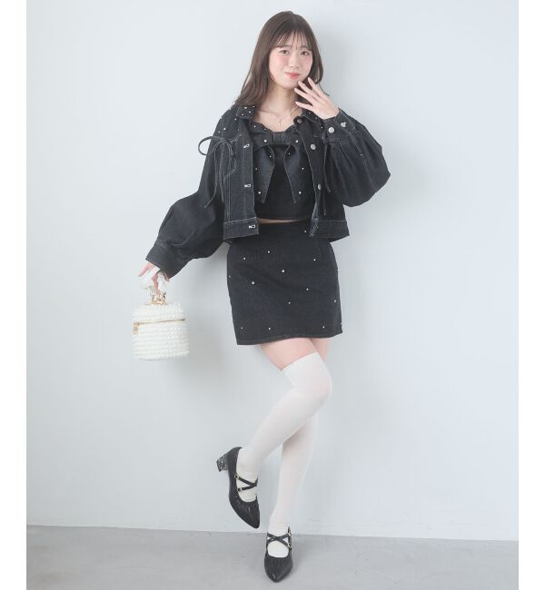  「ビジュー付き台形ミニスカパン」|台形|