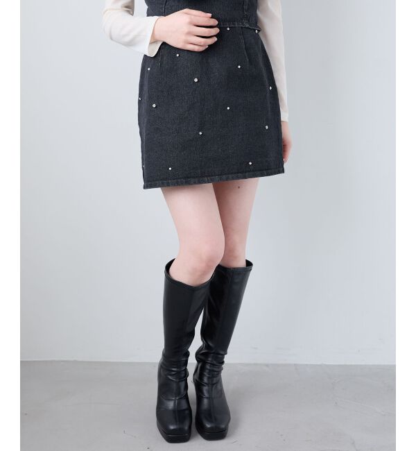  「ビジュー付き台形ミニスカパン」|台形|