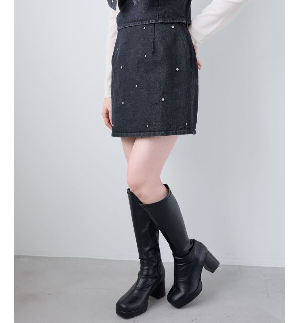  「ビジュー付き台形ミニスカパン」|台形|