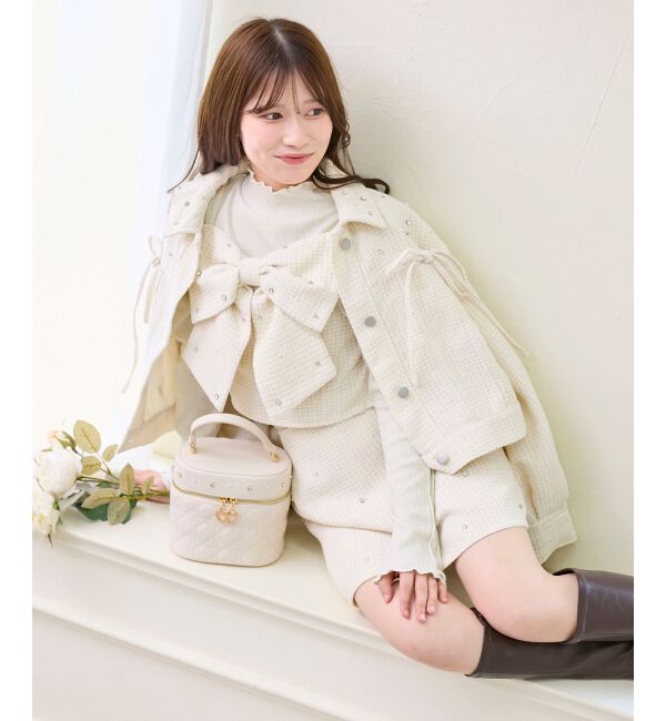  「ビジュー付き台形ミニスカパン」|台形|