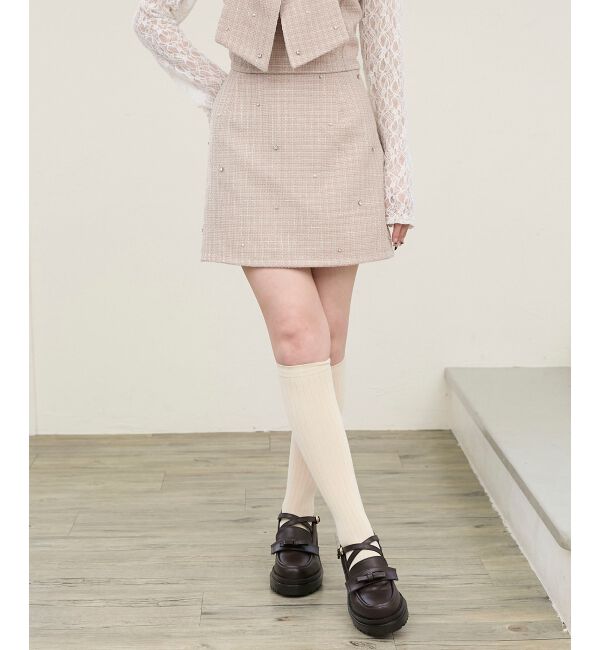  「ビジュー付き台形ミニスカパン」|台形|