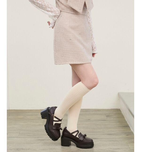  「ビジュー付き台形ミニスカパン」|台形|