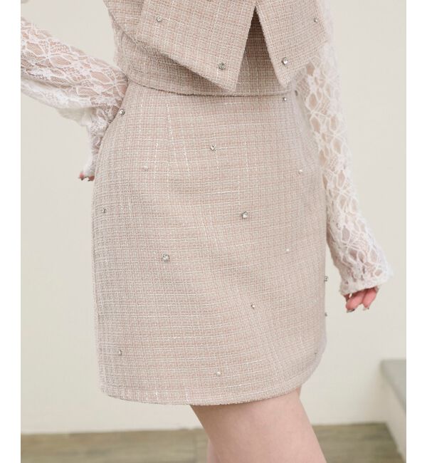  「ビジュー付き台形ミニスカパン」|台形|