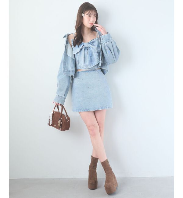  「ビジュー付き台形ミニスカパン」|台形|