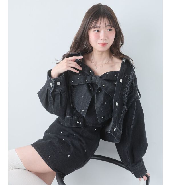  「ビジュー付き台形ミニスカパン」|台形|