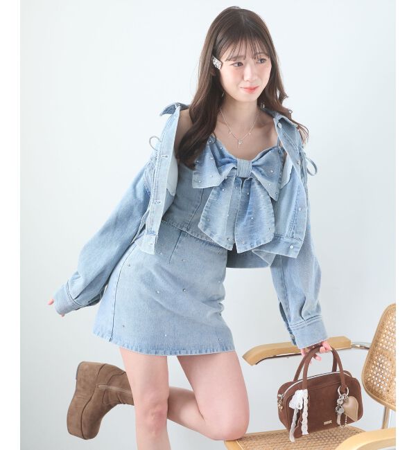  「ビジュー付き台形ミニスカパン」|台形|