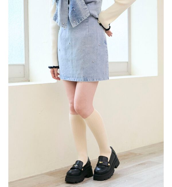  「ビジュー付き台形ミニスカパン」|台形|