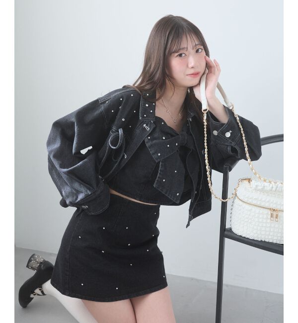  「ビジュー付き台形ミニスカパン」|台形|