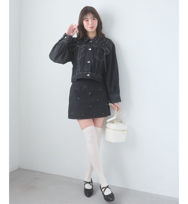  「ビジュー付き台形ミニスカパン」|台形|