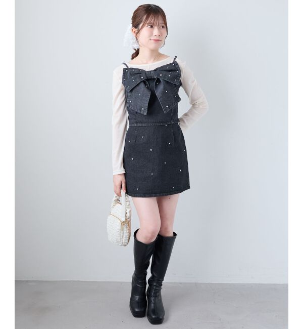  「ビジュー付き台形ミニスカパン」|台形|