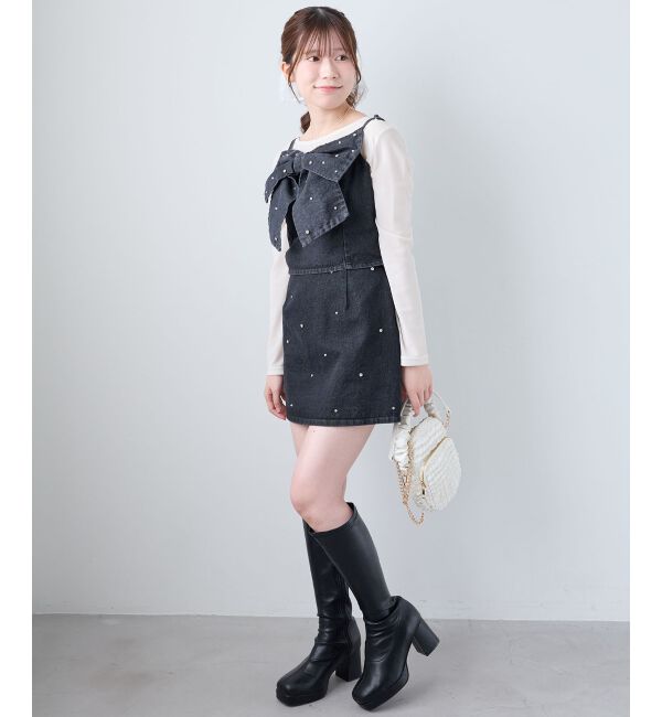  「ビジュー付き台形ミニスカパン」|台形|