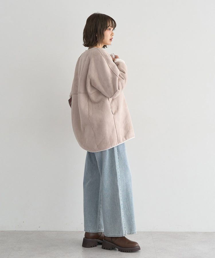 earth music&ecology「ノーカラーフェイクムートンコート」|ノーカラーコート|