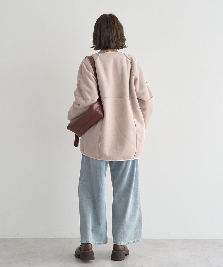 earth music&ecology「ノーカラーフェイクムートンコート」|ノーカラーコート|