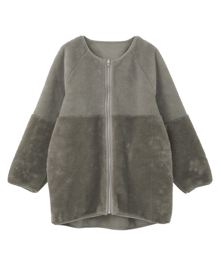 earth music&ecology「ノーカラーフェイクムートンコート」|ノーカラーコート|