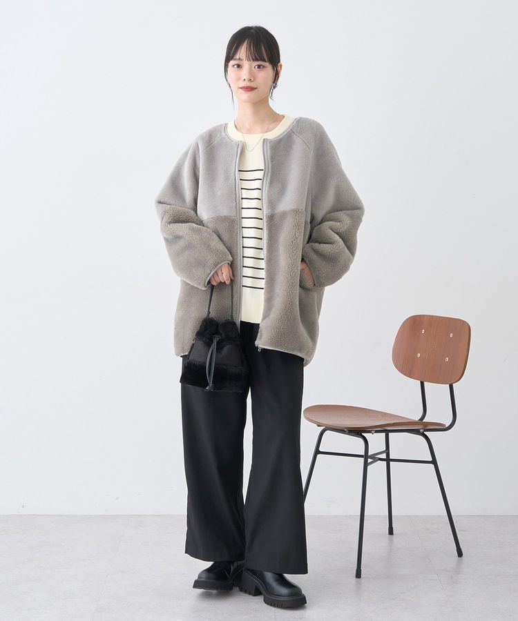 earth music&ecology「ノーカラーフェイクムートンコート」|ノーカラーコート|