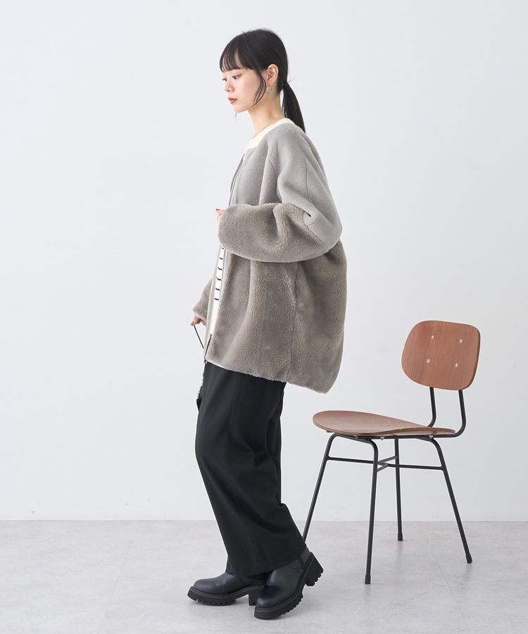 earth music&ecology「ノーカラーフェイクムートンコート」|ノーカラーコート|