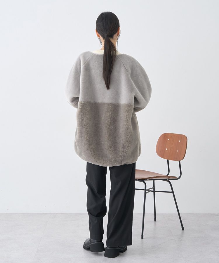 earth music&ecology「ノーカラーフェイクムートンコート」|ノーカラーコート|