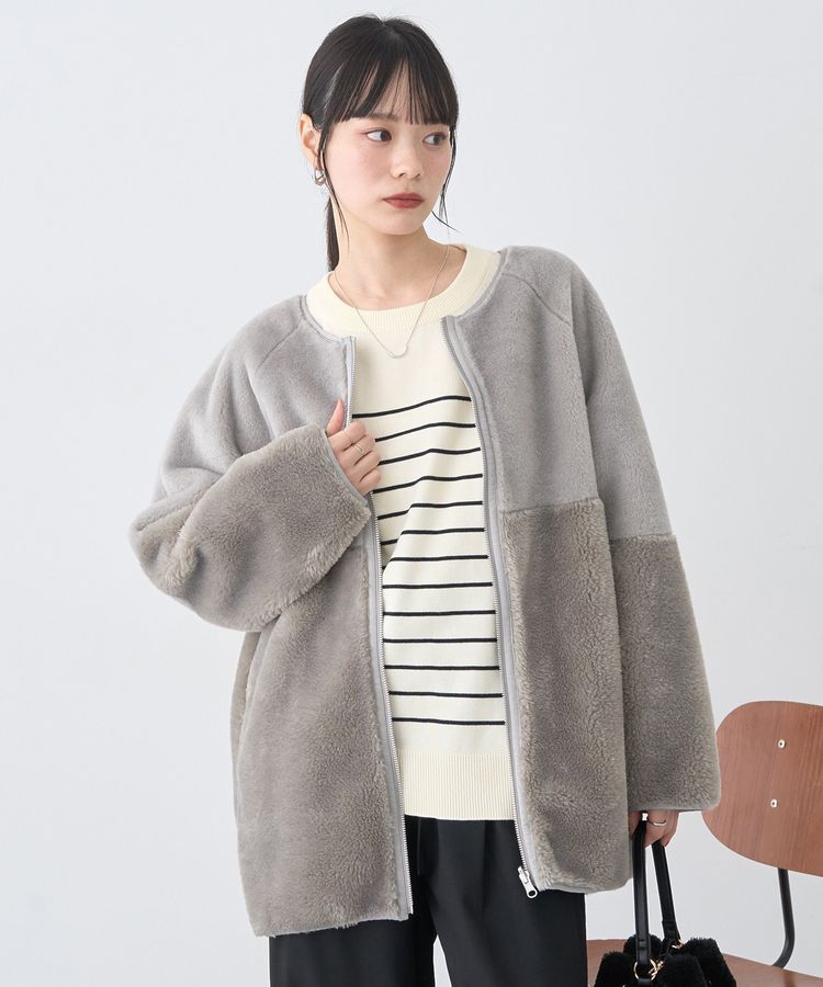 earth music&ecology「ノーカラーフェイクムートンコート」|ノーカラーコート|