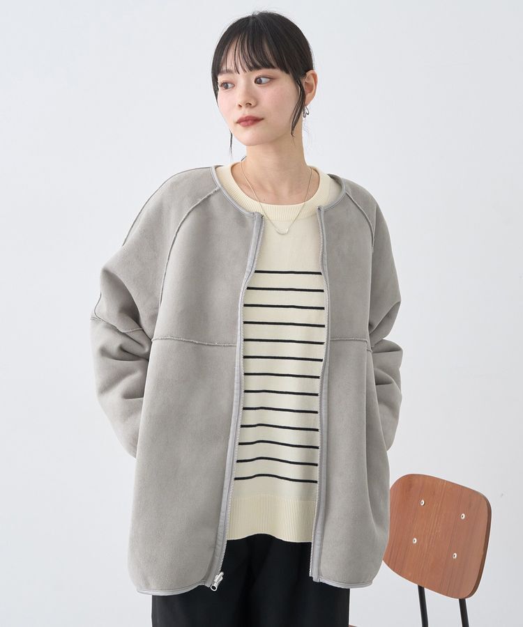 earth music&ecology「ノーカラーフェイクムートンコート」|ノーカラーコート|