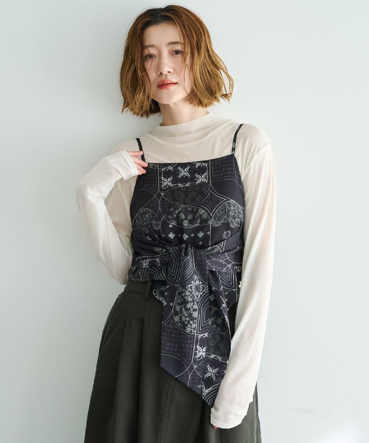 YECCA VECCA「スカーフ柄オーバーキャミ」|キャミソール|Black