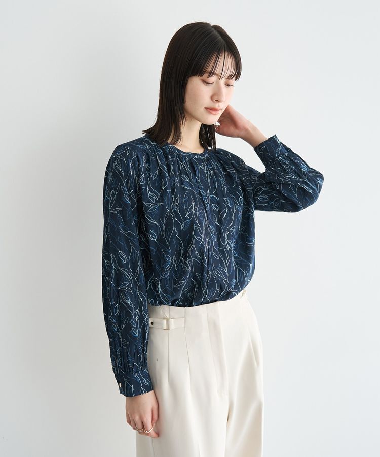 YECCA VECCA「ラインフラワー柄ギャザーブラウス」|シャツ・ブラウス|