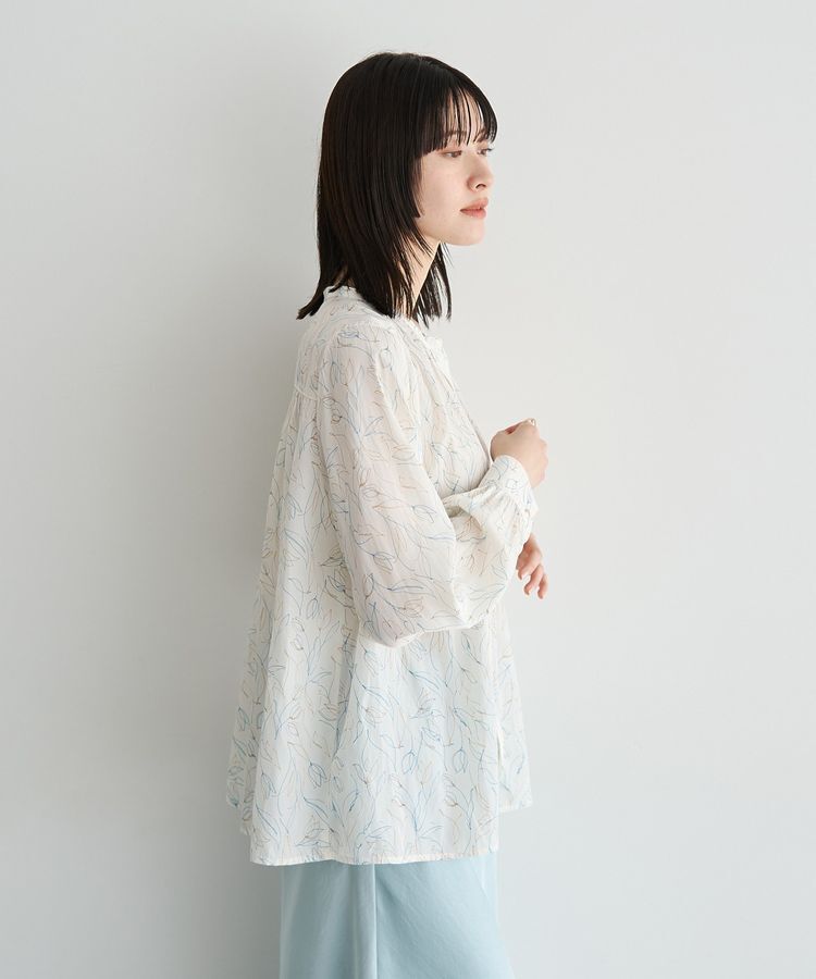 YECCA VECCA「ラインフラワー柄ギャザーブラウス」|シャツ・ブラウス|
