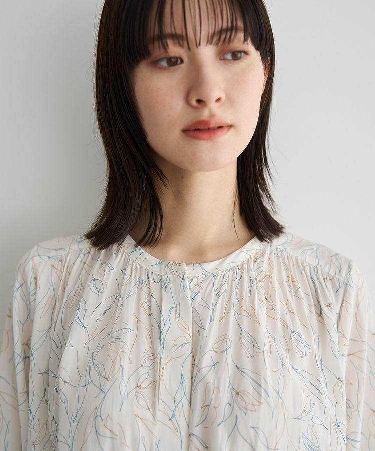 YECCA VECCA「ラインフラワー柄ギャザーブラウス」|シャツ・ブラウス|