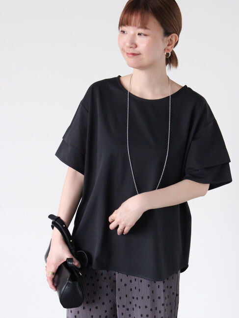 Lugnoncure「プレーティング袖タックTシャツ」|Tシャツ・カットソー|ブラック