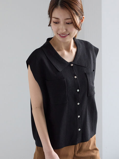 Te chichi「総針Wポケットスリーブレスポロニット」|ニット・セーター|ブラック