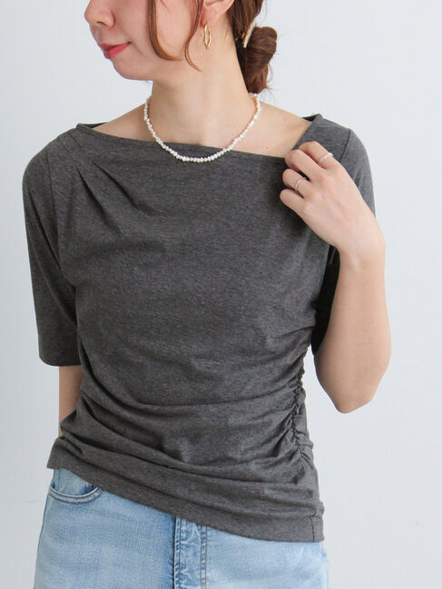 Te chichi「アシメネックハーフスリーブトップス」|Tシャツ・カットソー|グレー