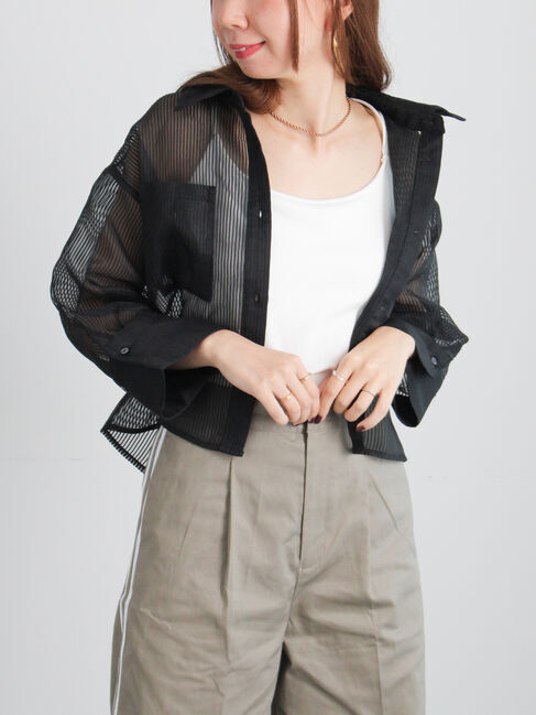 Te chichi「シアーコードストライプシャツジャケット」|その他|ブラック