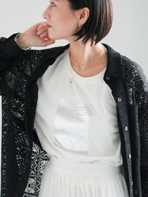 Te chichi「箔プリントロングTシャツ」|Tシャツ・カットソー|オフホワイト