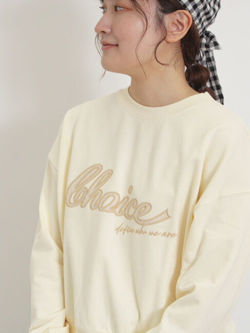 Samansa Mos2「リボン&ロゴチュールアップリケ刺繍スウェット」|Tシャツ・カットソー|オフホワイト