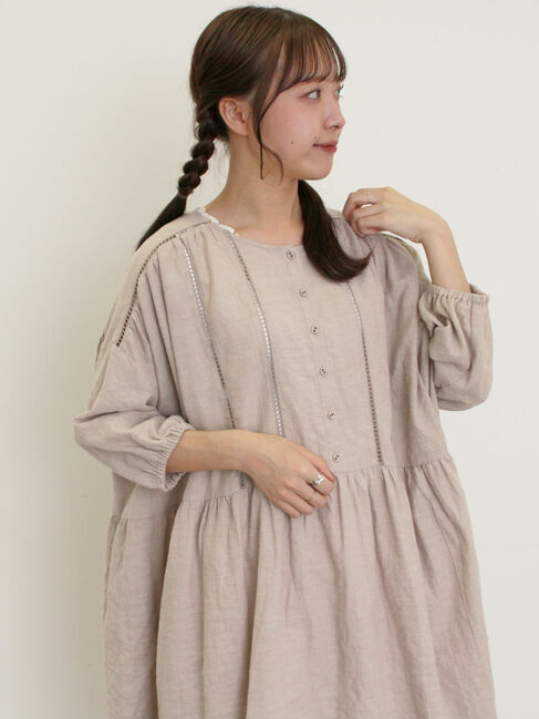 Samansa Mos2「はしごレースふんわりチュニック」|シャツ・ブラウス|ベージュ