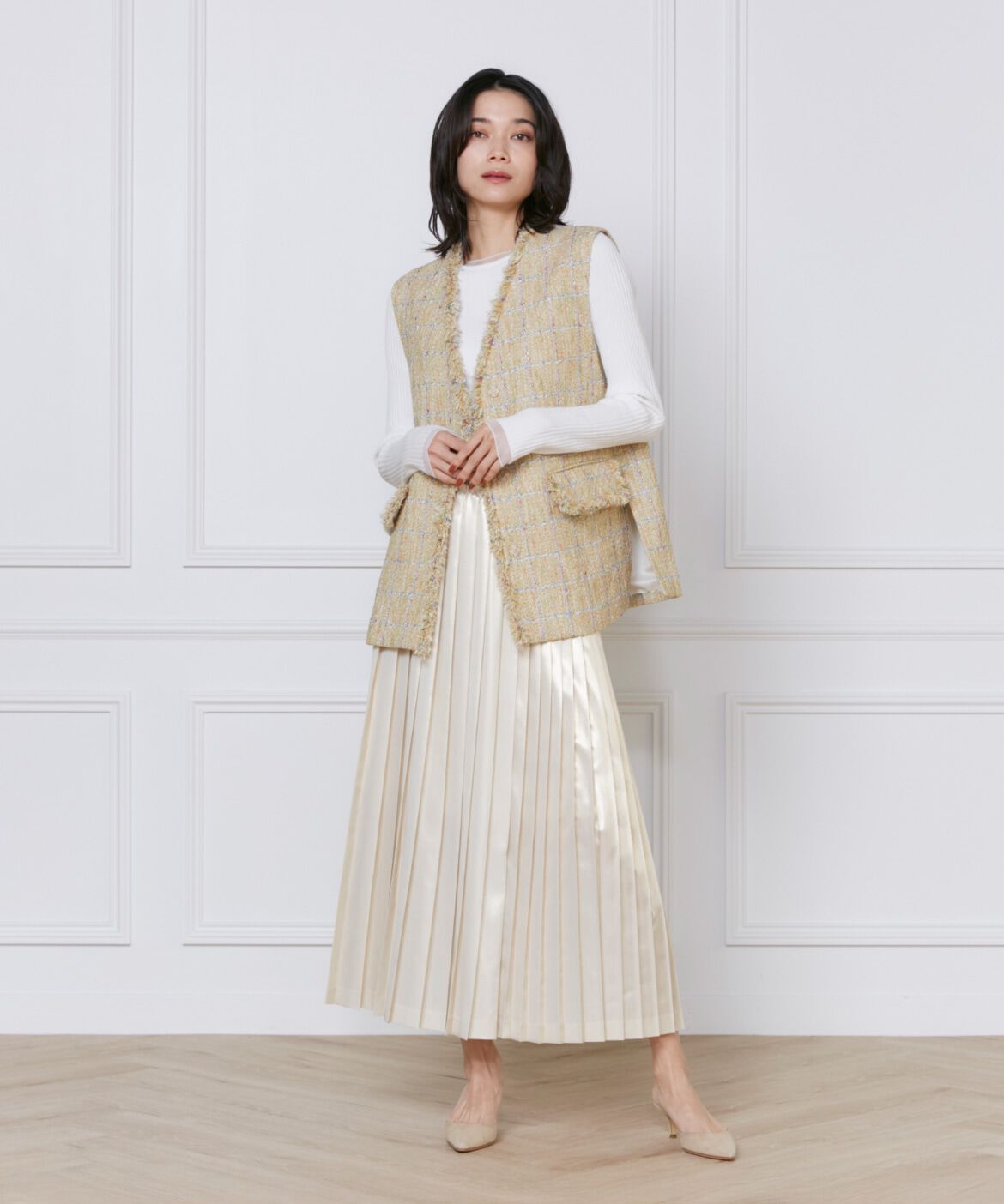 INED「メタリックプリーツスカート」|スカート|