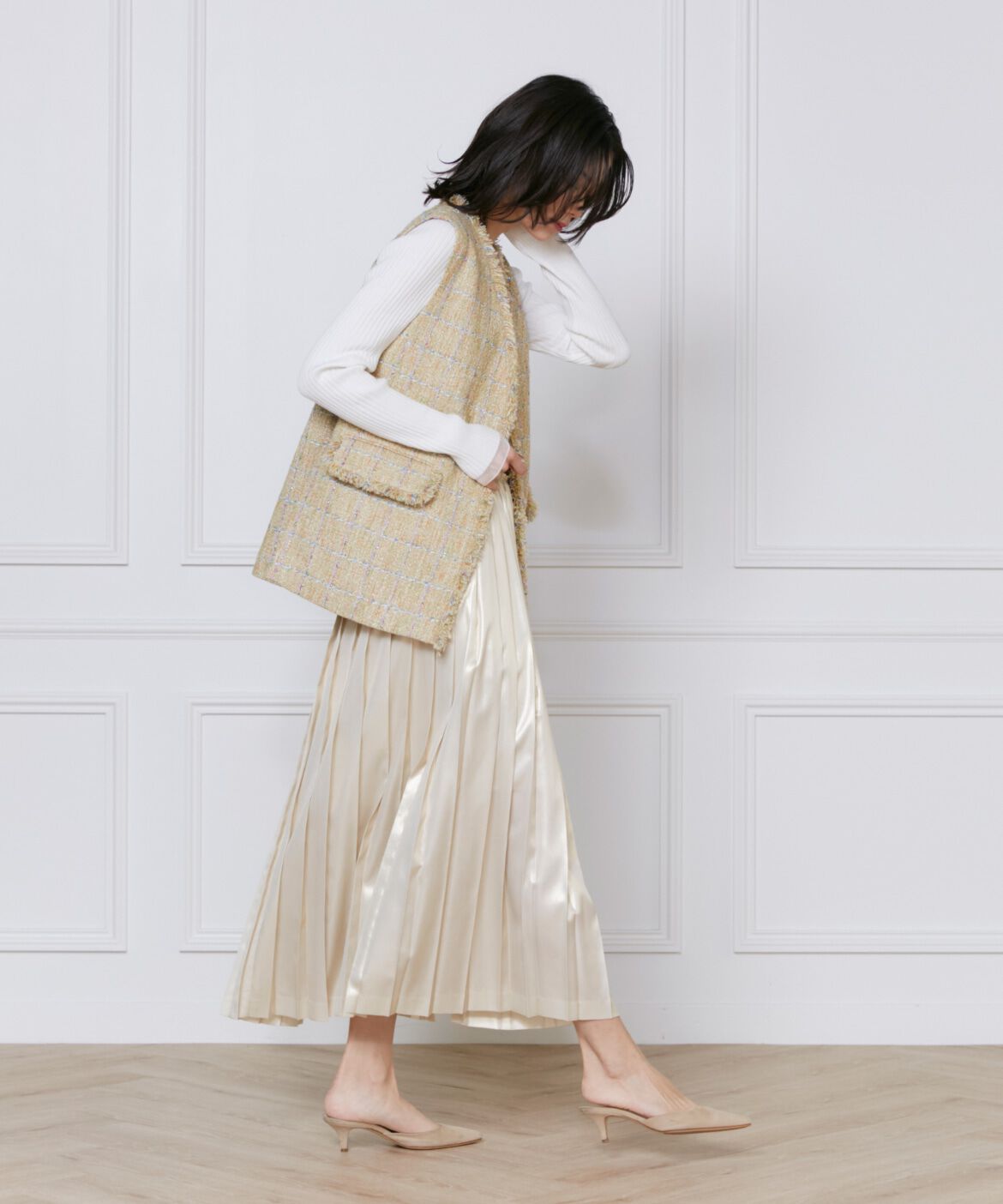 INED「メタリックプリーツスカート」|スカート|