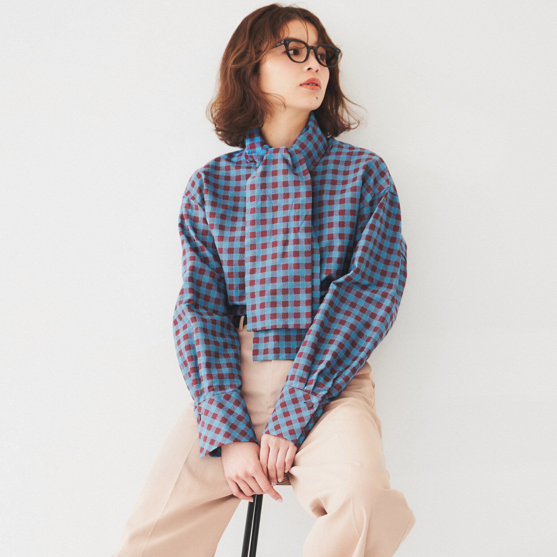 UNTITLED「【セットアップ可能】ギンガムチェック ブラウス」|シャツ・ブラウス|ブルー(292)