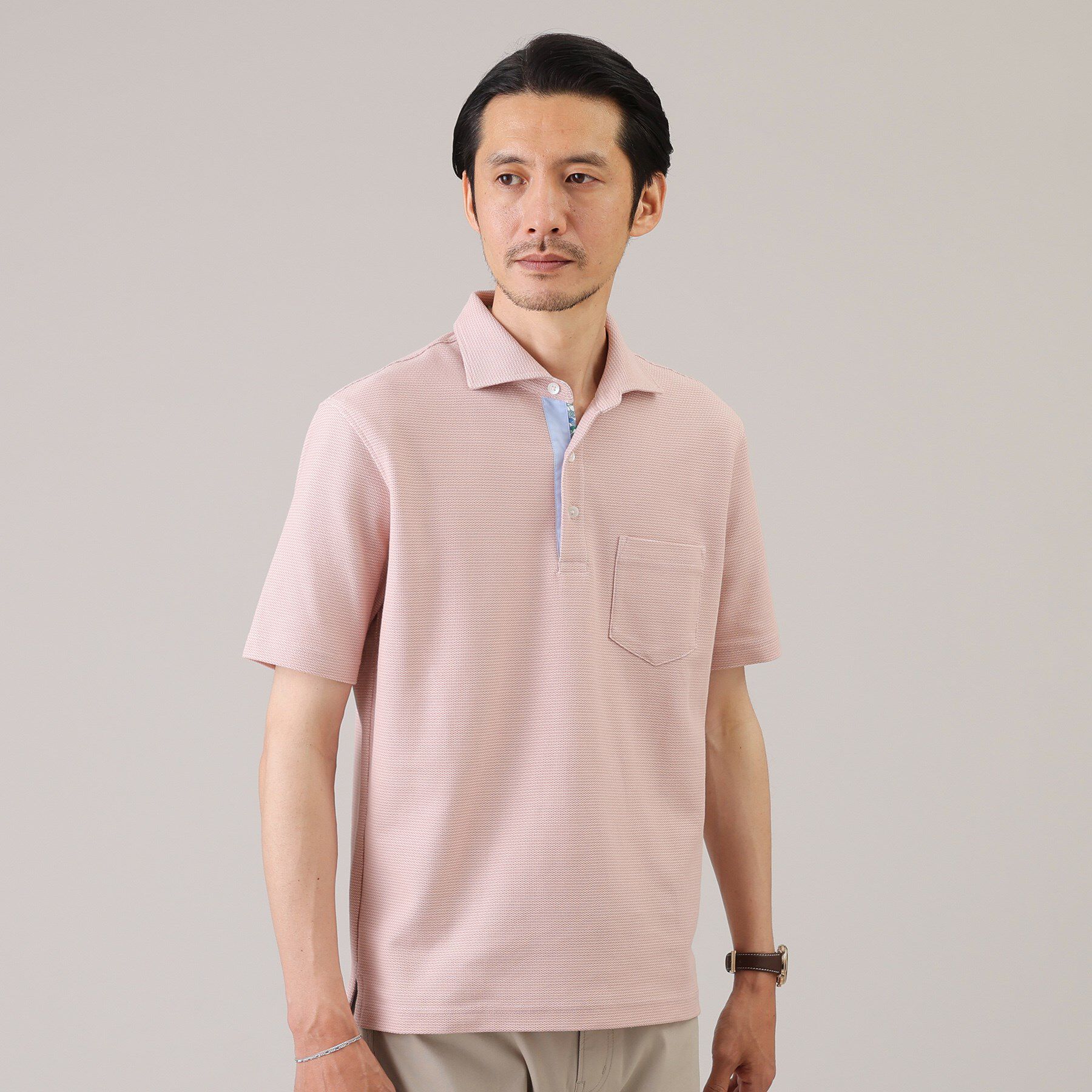 TAKEO KIKUCHI「【抗菌防臭／9色5サイズ展開】ハニカムメランジ ポロシャツ」|ポロシャツ|ピンク(073)