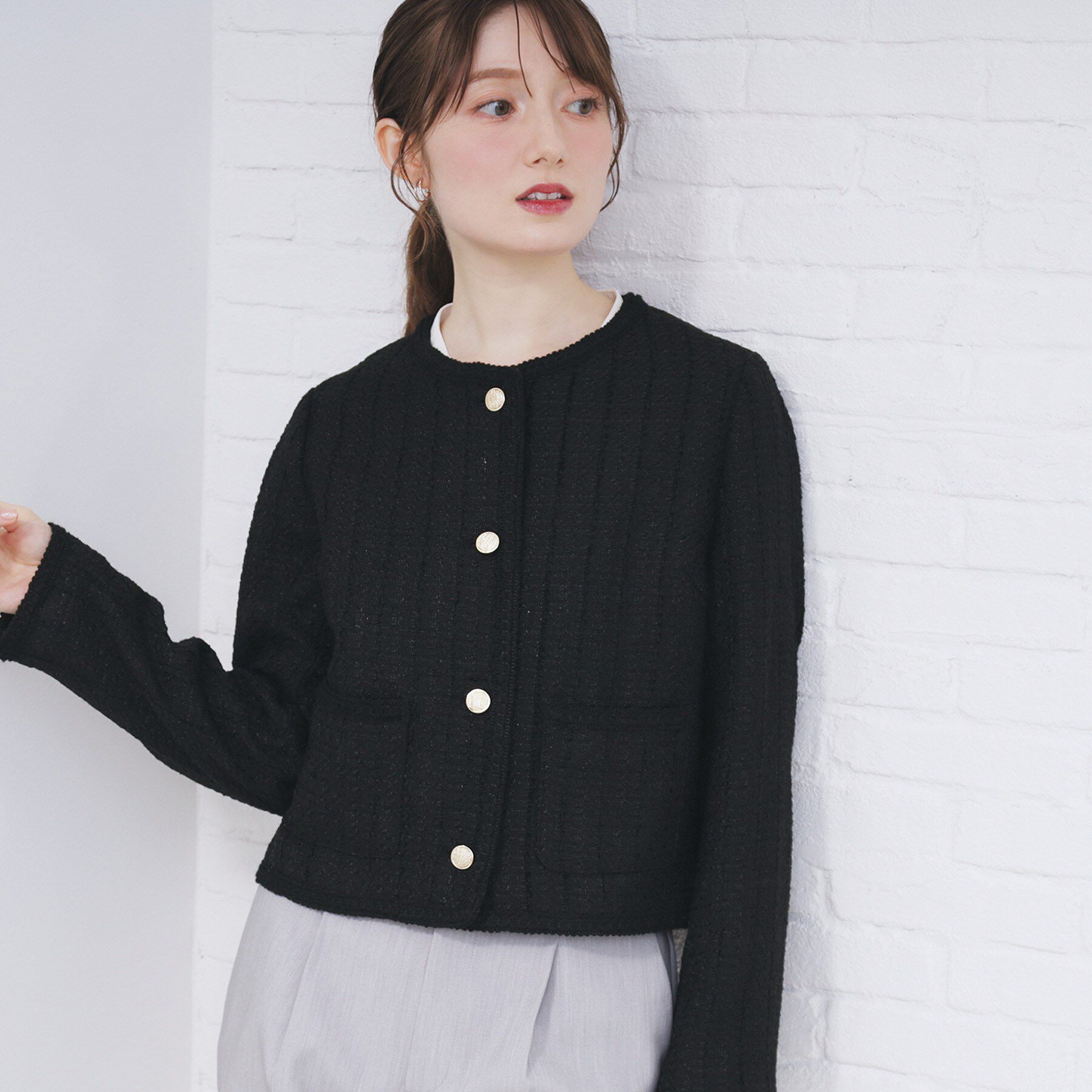 index「ファンシーツイードノーカラージャケット【洗える】」|ノーカラージャケット|