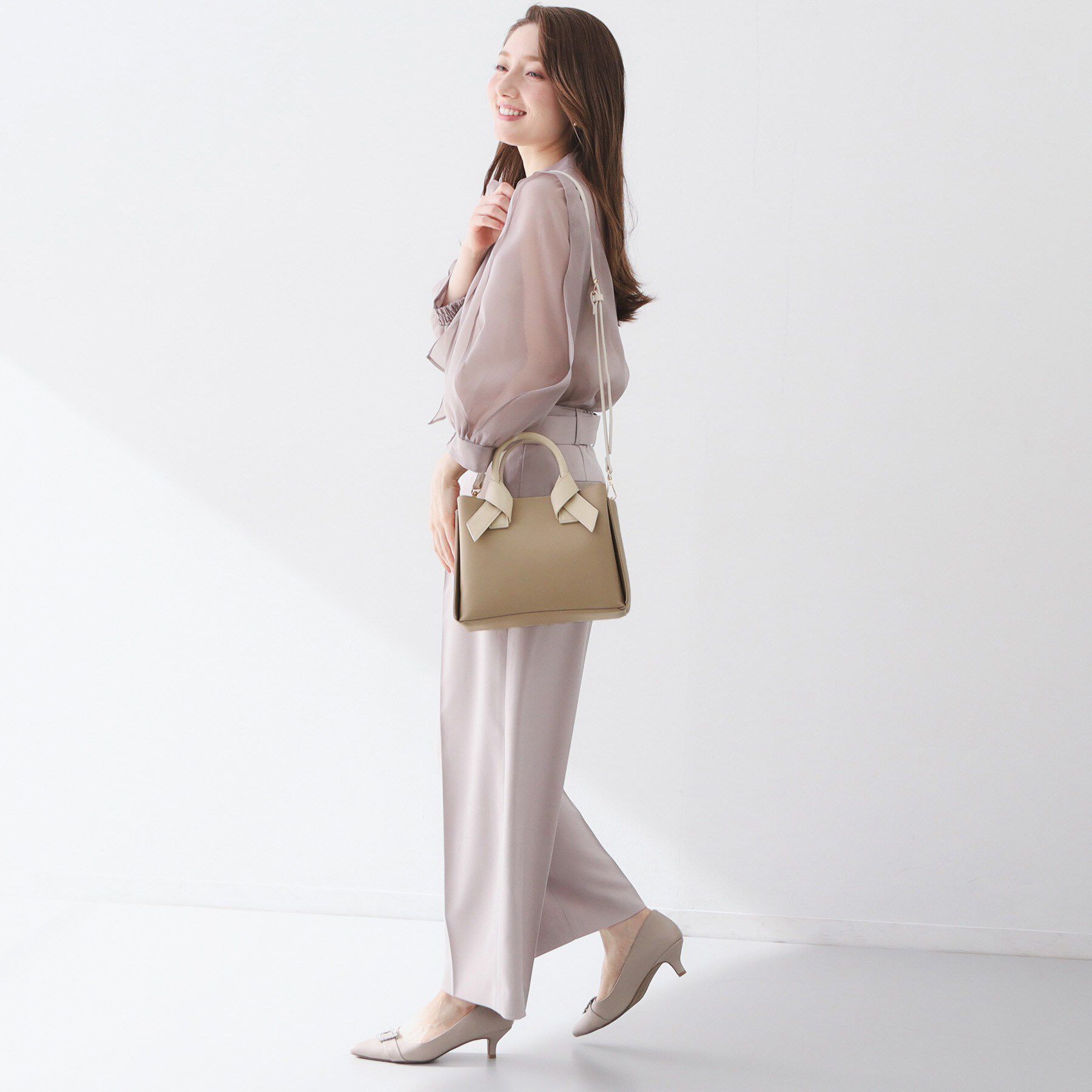 index「2WAYバイカラーリボンハンドル合皮ミドルトートバッグ」|トートバッグ|