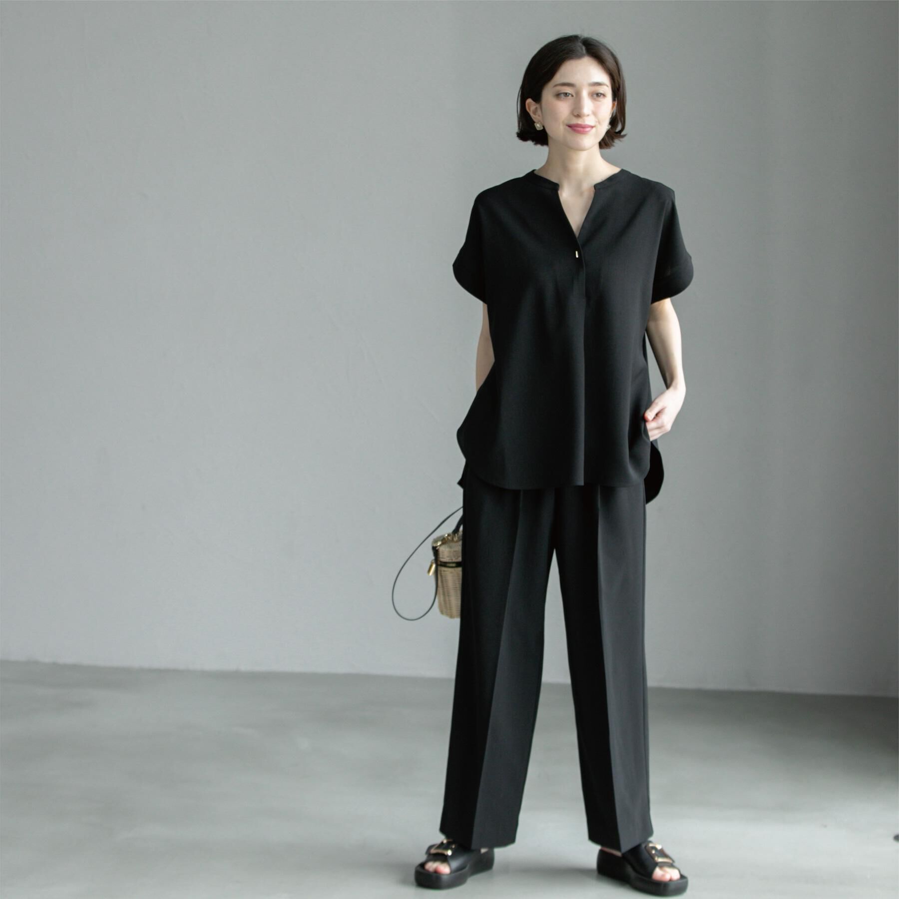 OPAQUE.CLIP「《6色展開/丈が選べる》美脚イージーワイドパンツ/セットアップ対応【ストレッチ/洗濯機洗い可/防シワ」|その他|