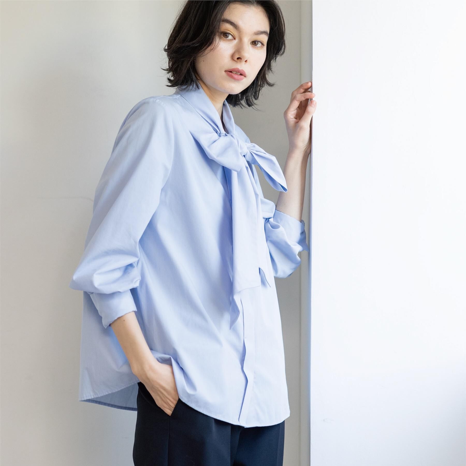 OPAQUE.CLIP「≪通勤・セレモニー対応≫ボウタイシャツブラウス【洗濯機OK】」|シャツ・ブラウス|ブルー(091)
