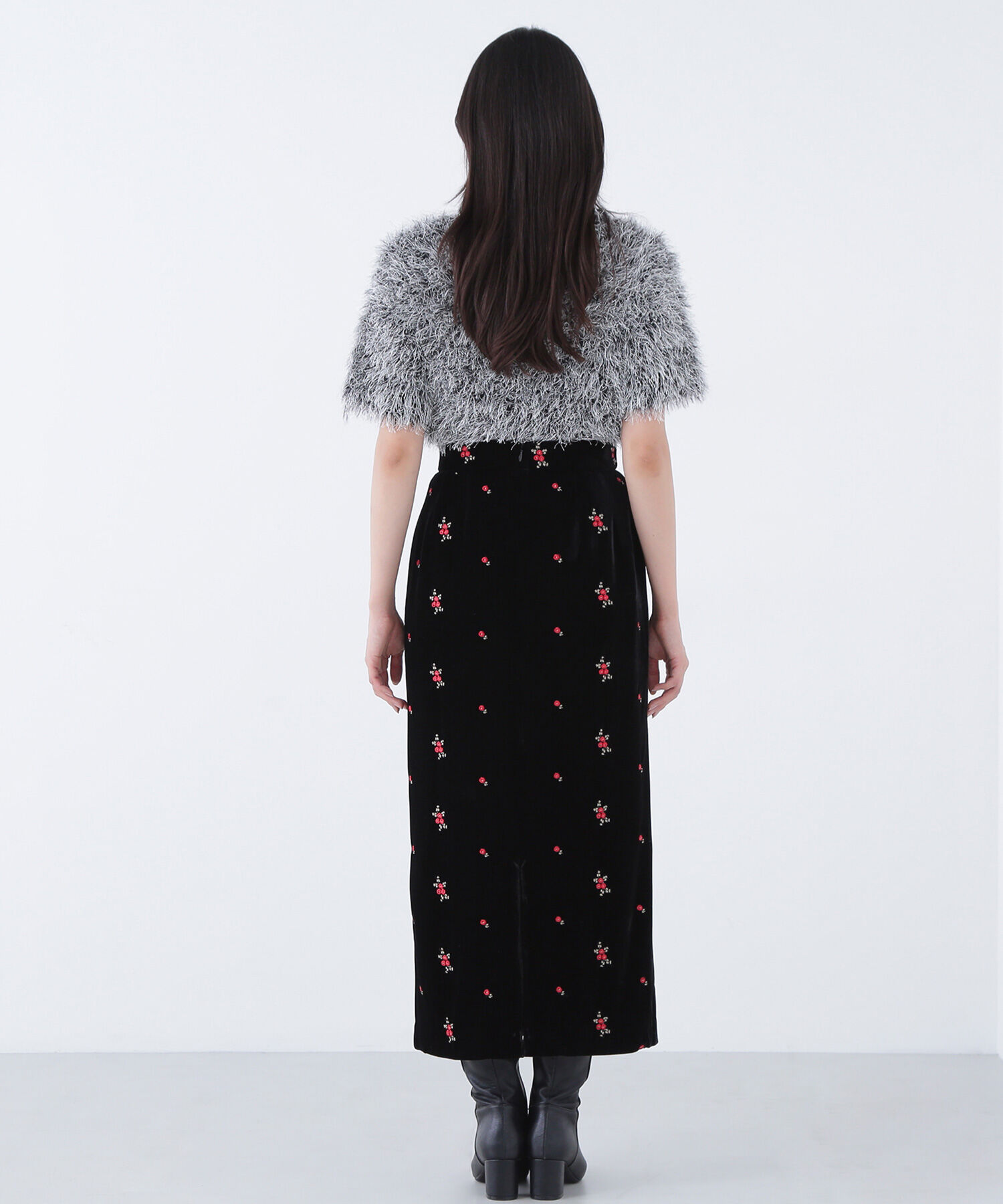  「フラワー刺繍ベロアスカート」|スカート|