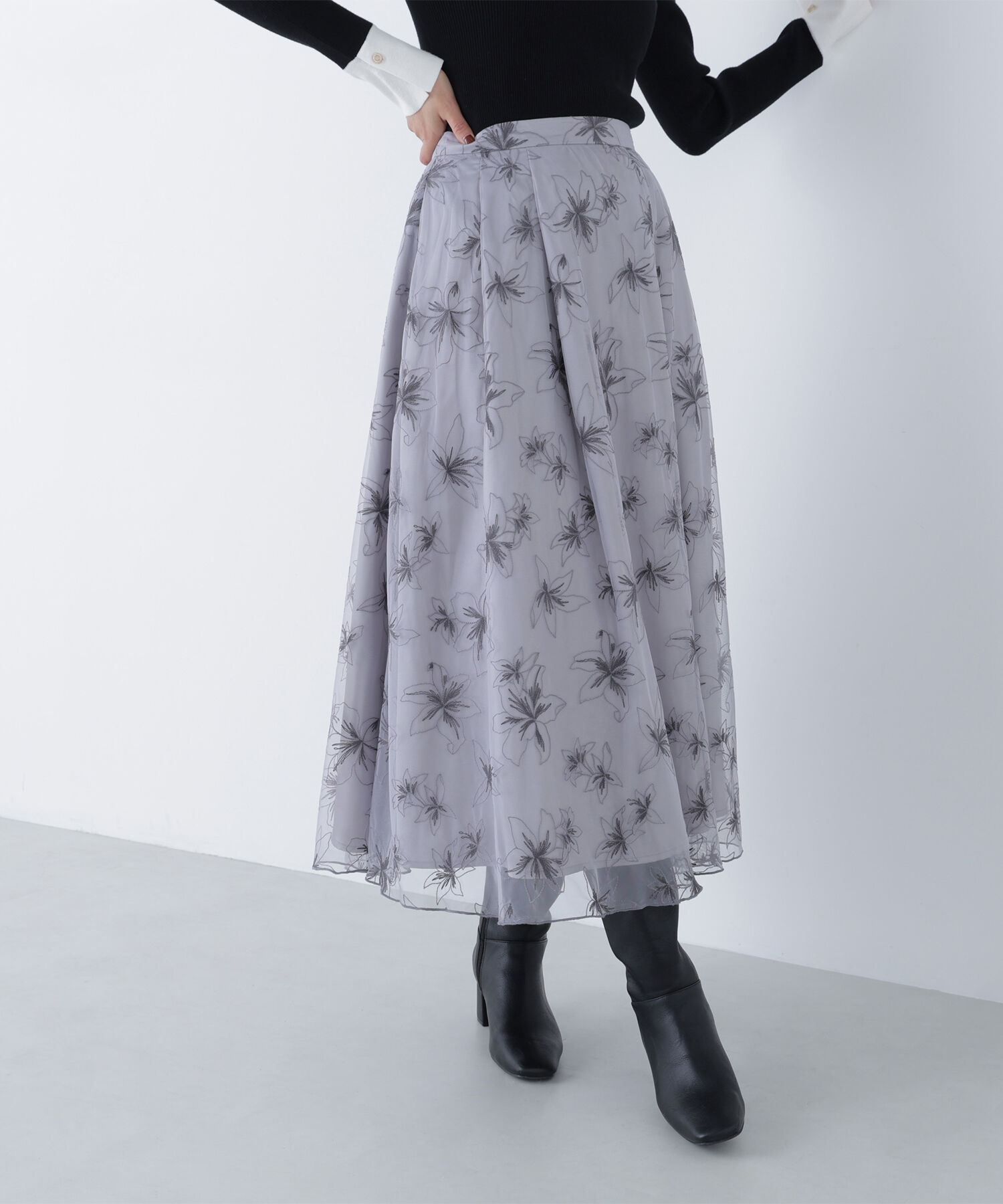  「チュール刺繍フレアスカート」|スカート|