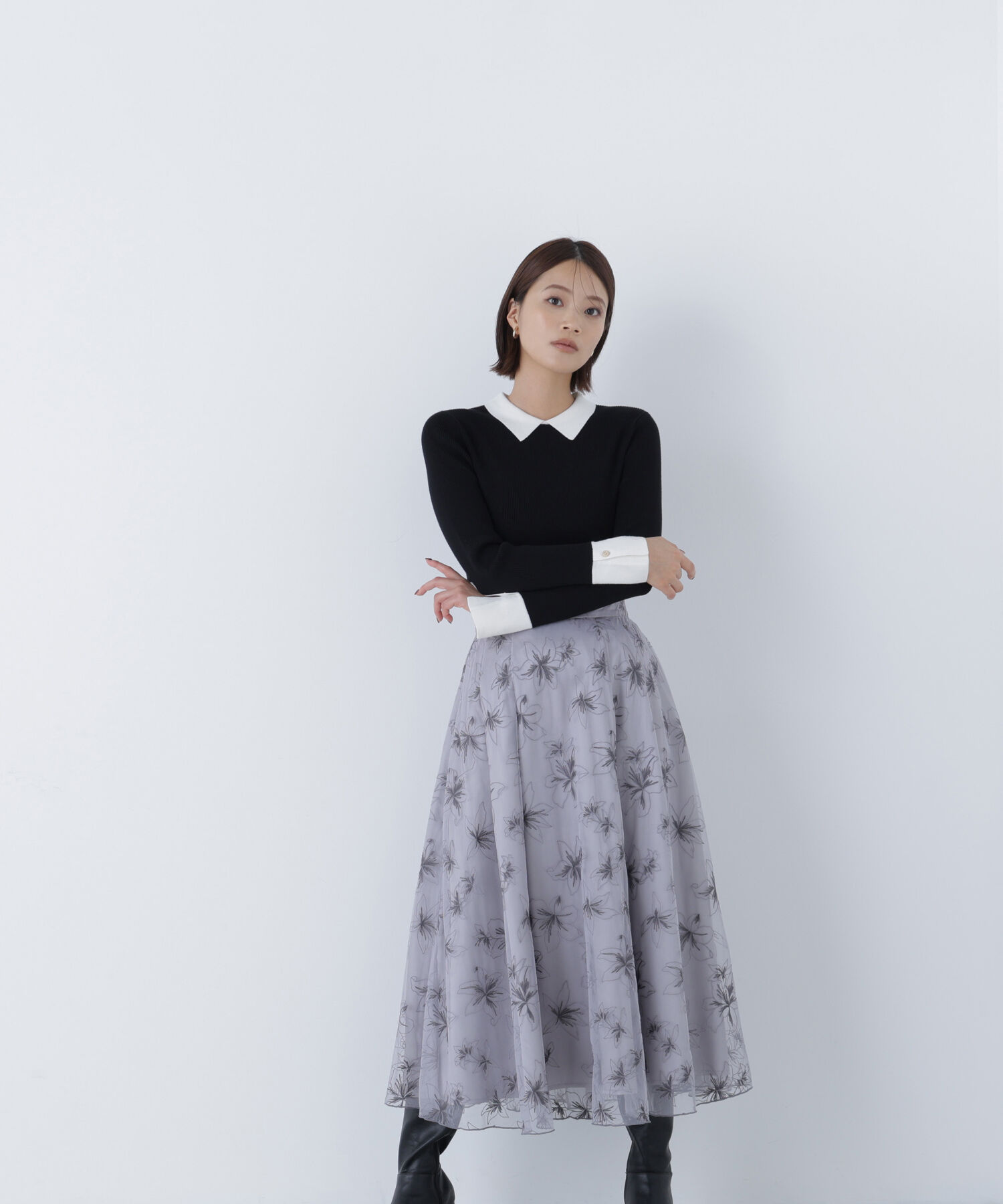  「チュール刺繍フレアスカート」|スカート|