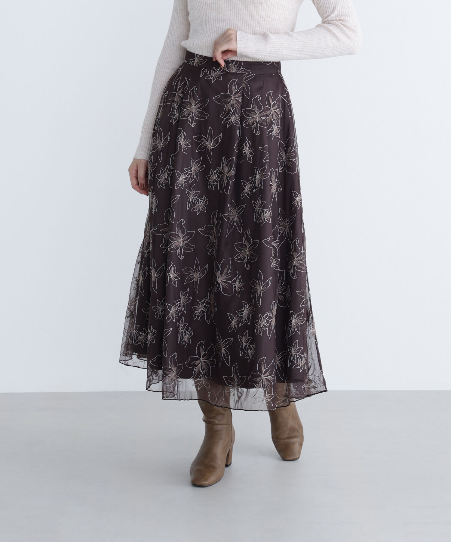  「チュール刺繍フレアスカート」|スカート|